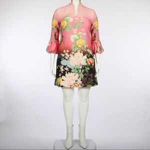 New York & Co Floral Pink/Black 3/4 Sleeve Dress